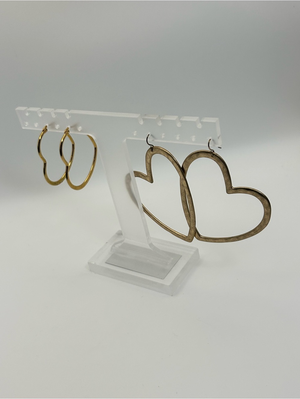 Gold-tone Heart Hoop Earrings 2 Pair Dangle Oversized
